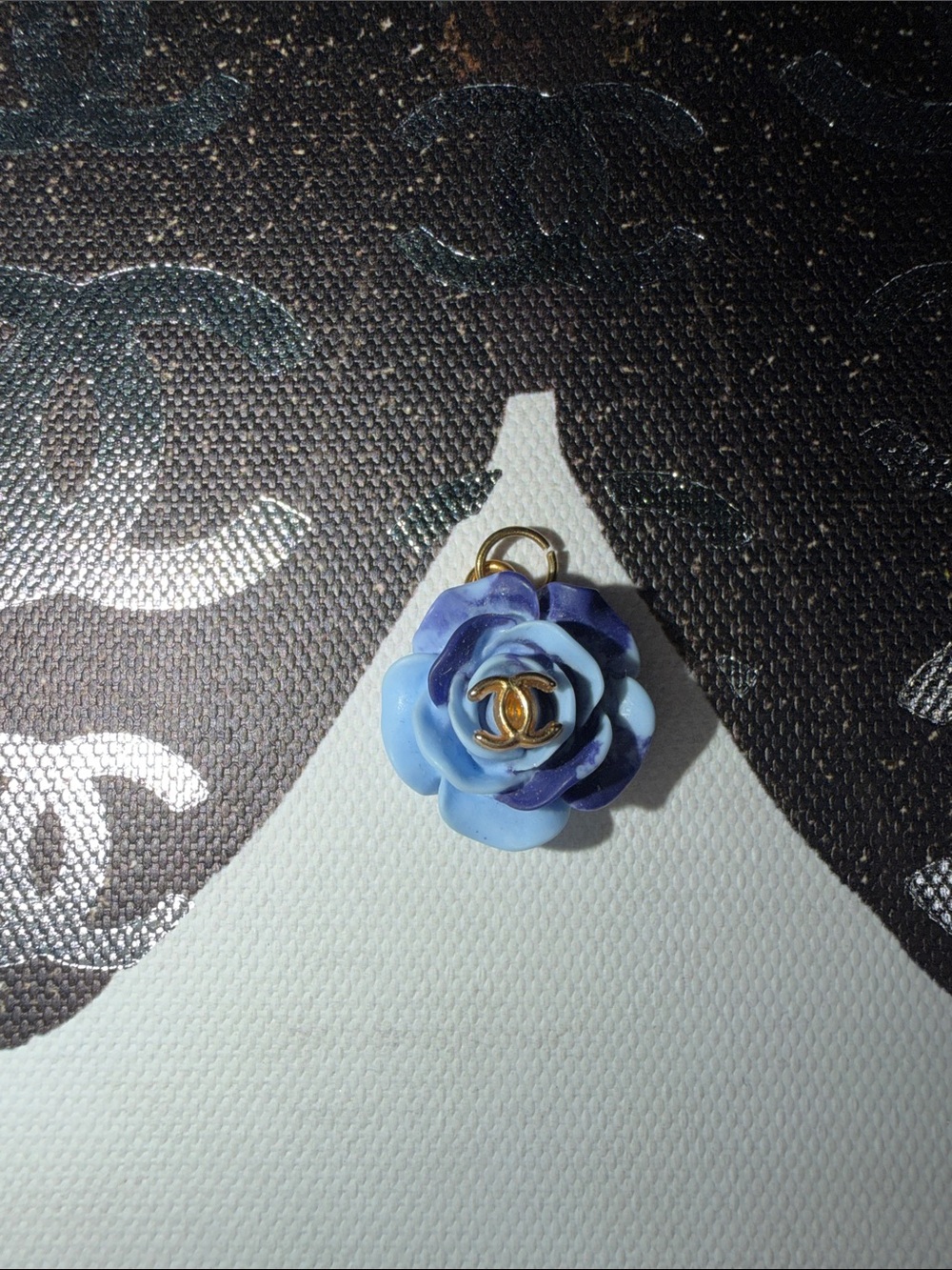 Upcycled CC Blue Marbled Rose Pendant Charm for Necklace DIY
